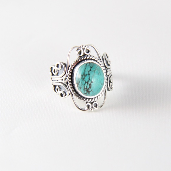 Jewelry - INDIA Sterling Turquoise Scroll Ring Size 8